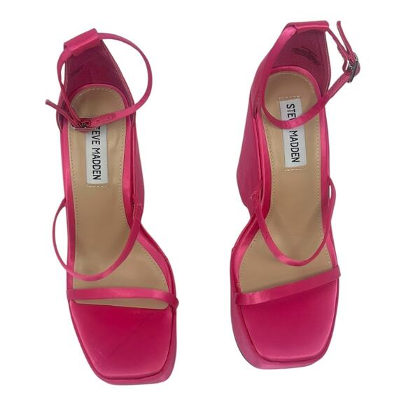 Steve Madden Pink Satin Strappy Platform Wedge Sandals Size 7 - Picture 3 of 9